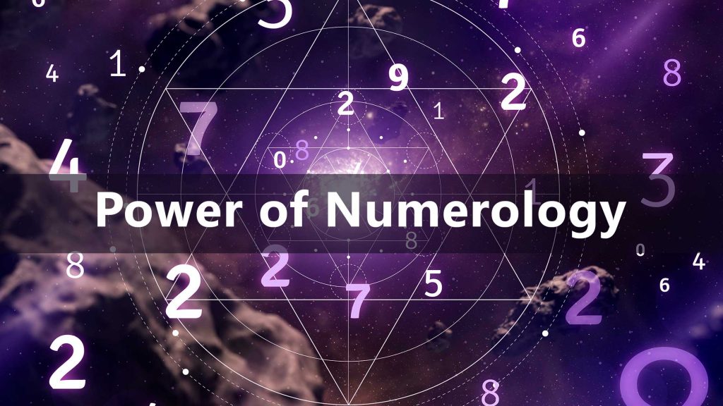 Two people surrounded by numerological symbols connecting and intertwining, showing how different numbers create harmony or tension in relationships