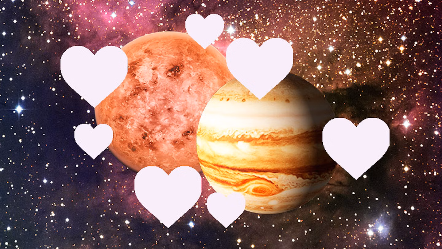 Astrological birth chart showing Venus Jupiter aspects for long distance relationship success